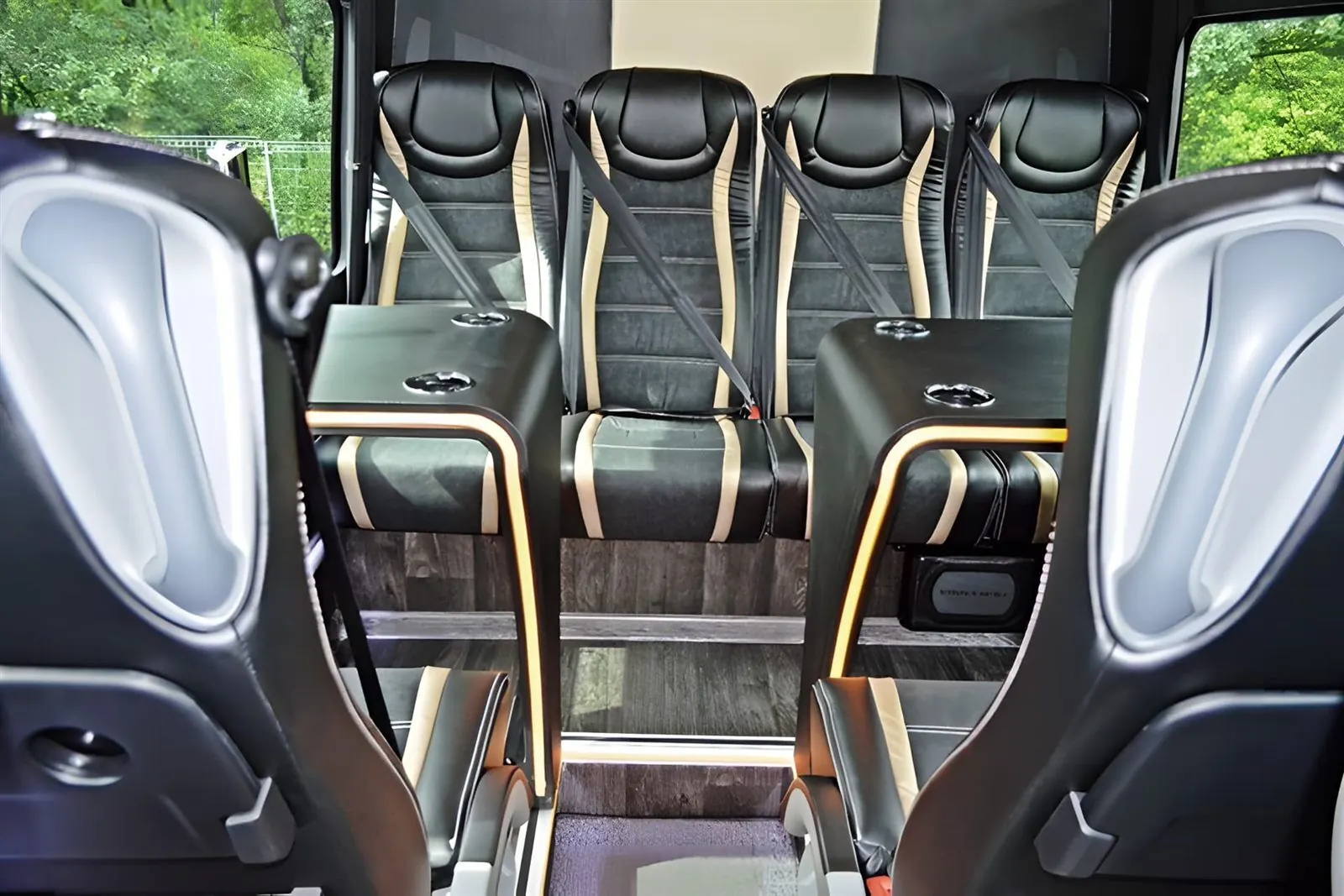 Luxurious Sprinter minibus interior with leather seats
